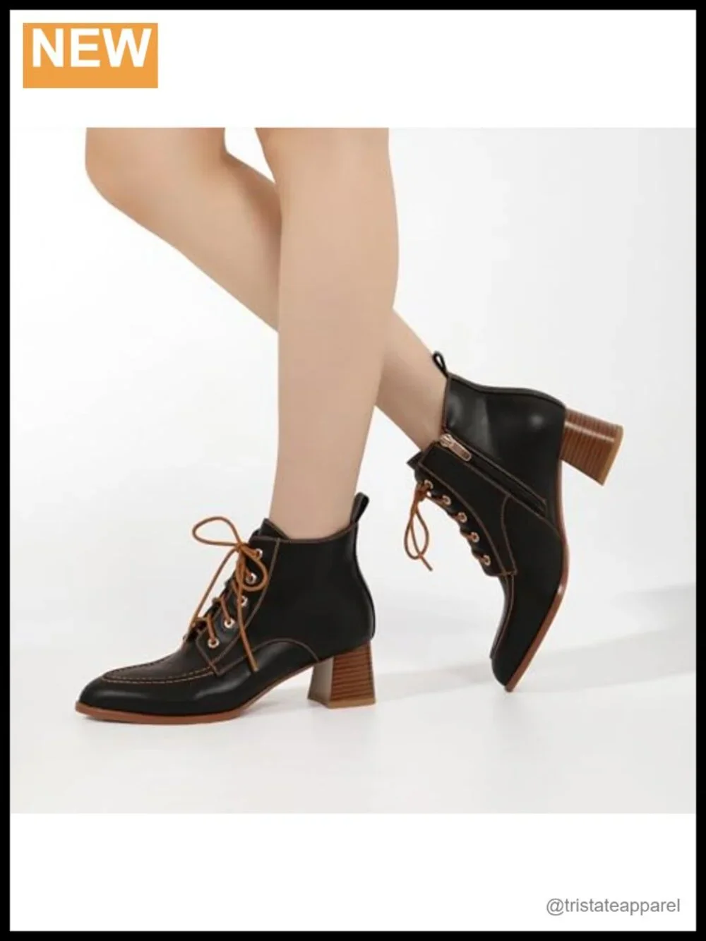 Women's Ankle Boots Pointed Toe Lace Up Chunky Heel Booties Comfortable